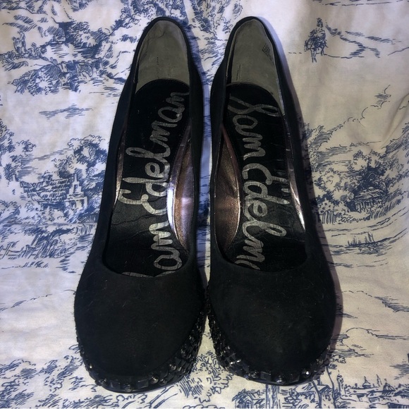 Sam Edelman ‘York’ Black Suede Studded Platform Pumps Size 10. - Picture 2 of 10